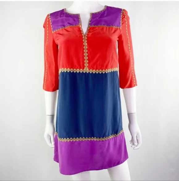 BCBGMaxAzria Color Block Tunic Silk  Dress Multi Colors Medium - Picture 2 of 10